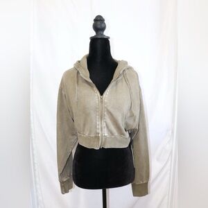 Women’s Olive Cropped Zip-Up Hoodie